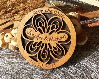 Engraved Wood Save The Date Magnets, Wedding Favors