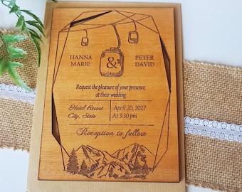 Ski wedding invitation / wood wedding invitation / winter wedding invitation / laser cut invitation / unique wedding invitation / mountain