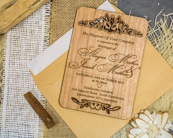 custom wedding cards, wooden cards, rustic wedding invitation, winter wedding, barn wedding card, laser cut invitation rustic, unique card