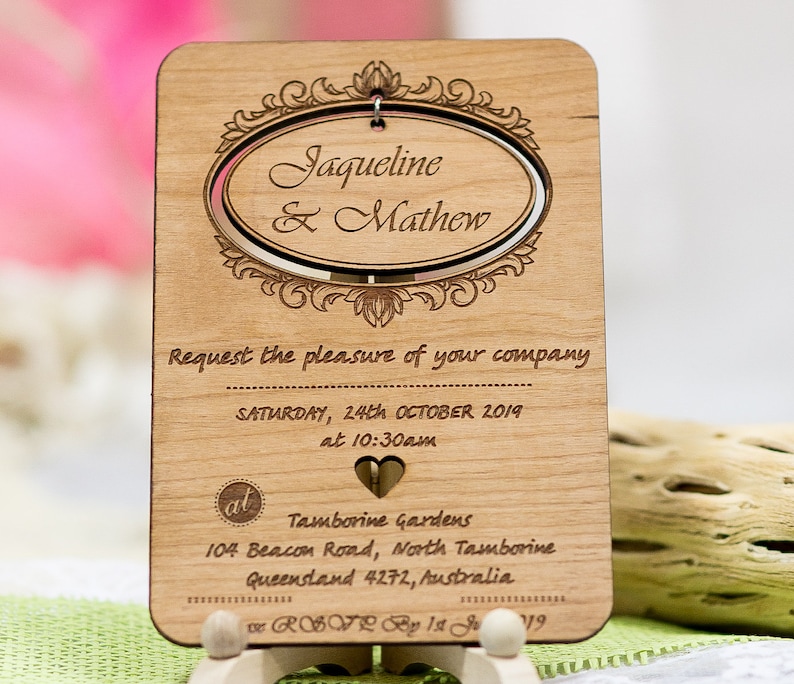 Einladung Hochzeit, Holz Einladung, Hochzeitskarte, Karte zur Hochzeit, Einladungskarte zur Hochezeit, Einladungskarte Geburtstag Bild 1