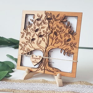 Inviti di nozze rustici, biglietti di nozze unici, inviti di nozze in legno, inviti di nozze tagliati al laser, albero di legno, per matrimoni all'aperto