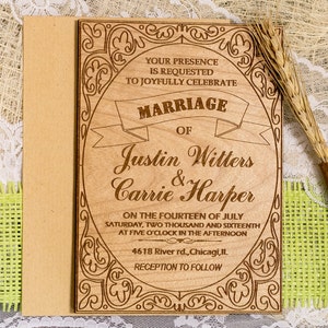 Custom Wedding Invitation Set Rustic Wedding invitations Shabby Chic Wedding Invitation Unique Wedding Invitation Wooden Invitations Wedding