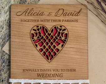 custom listing, heart wedding invitation, laser cut invitation, rustic invitation, engraved invitation, handmade lace, vintage style, unique