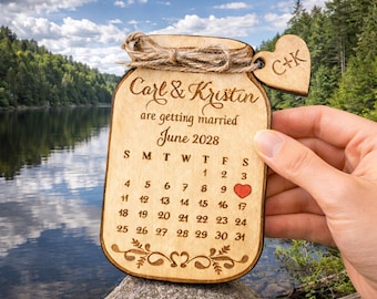 Wooden Mason Jar Save-the-Date Magnet, Rustic Calendar Invitation