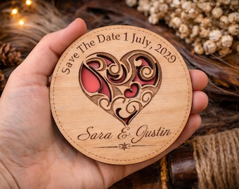 Wood Save-The-Date Magnets (10)  / Engraved Personalized Wooden magnets / Laser Cut Rustic Handmade Save the Date