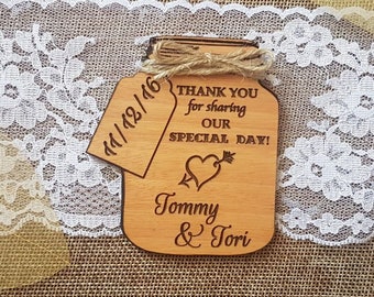 Dank u bruiloft gunst magneet bruiloft gunst houten gunst unieke bruiloft gunst dank u kaarten rustieke bruiloft gunst mason jar bruiloft gunst