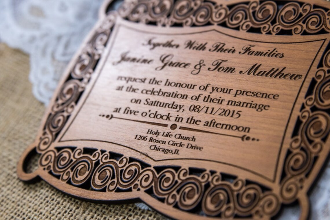 Laser Cut Wood Wedding Invitations Custom Wedding Invites Etsy