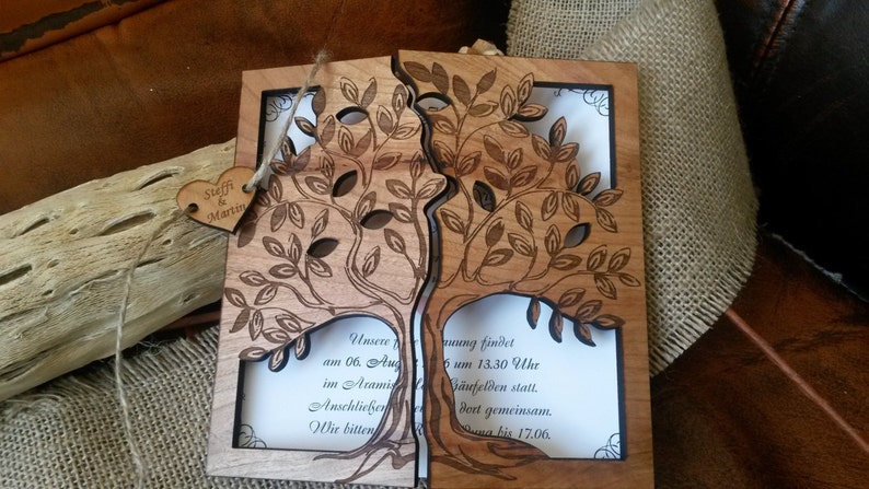 Tree Wood Wedding Invitation, Laser Cut Invitation, Unique Rustic Invitation image 2