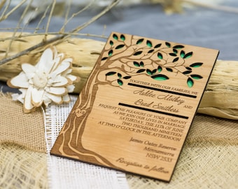 Tree wedding invitation, wooden forest invitation, laser cut invitation, rustic wedding invitation set, engraved wedding invite, unique