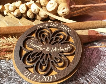 Blumen Holz Save The Date Magnete, personalisierte Hochzeitsgeschenke