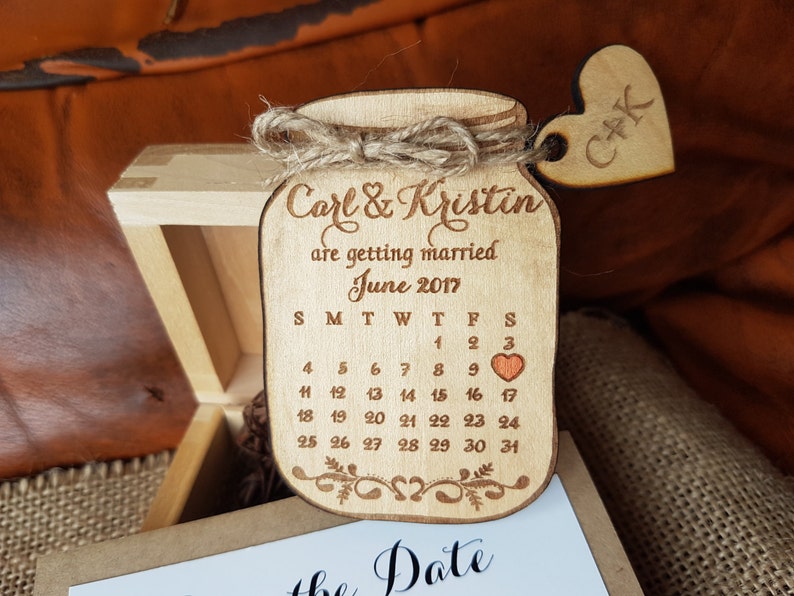 Wooden Save-the-Date Magnet Calendar, Mason Jar Save The Date Wedding magnets, Custom save the date Rustic, Wood save the date invitation image 3