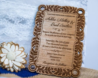 rustic wedding invitation 10, wood wedding invitation, engraved wedding invitation card, handmade wedding card, laser cut wedding invitation