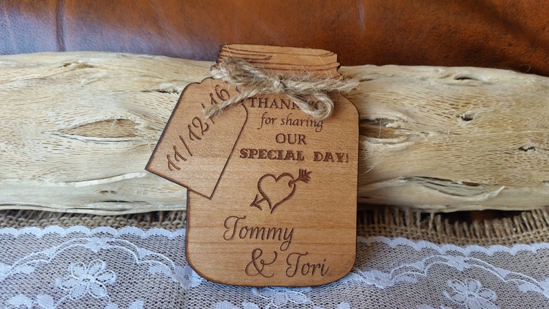 Mason Jar Wooden Thank You Magnet, Rustic Card With Twine Bow ...