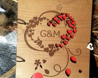 Custom Engraved Wooden Wedding Guest Book, Rustic Cherry Wood