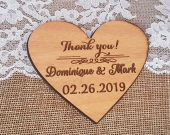 heart wedding favours, wood wedding souvenir, thank you wedding magnets,  gift for the guests, wooden thank you favor, custom wedding gift