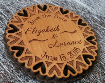 Rustic Wood Save The Date Magnet, Laser Cut Cherry Wood