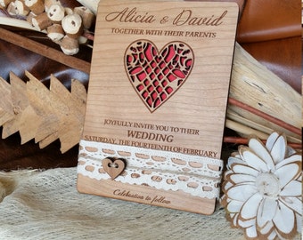 love heart wedding invitation (10)/ wood Wedding invitation/ unique wedding invitation /rustic wedding invitation / lace wedding invitation