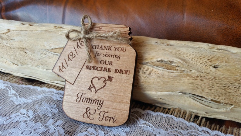 Mason Jar Wooden Thank You Magnet, Rustic Card With Twine Bow ...