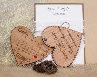 Wood Save-The-Date Magnets, Engraved Wooden save the date Wedding magnets, Rustic Save the Dates Heart shape