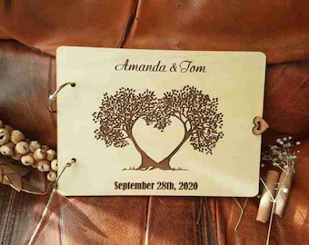 Libro de firmas para bodas con el Árbol de la Vida grabado, recuerdo rústico único.
