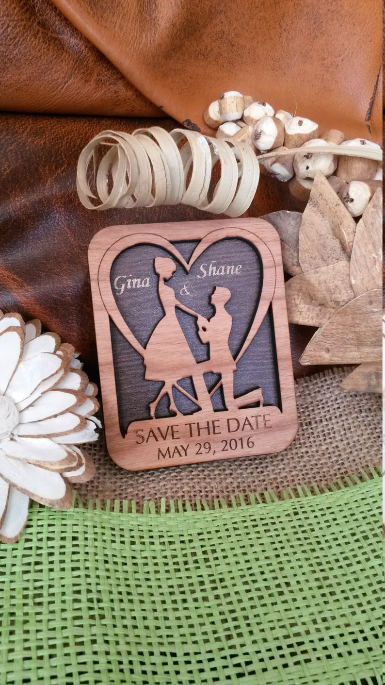 Personalized Wood Save-The-Date Magnet, Engraved Wedding Favor image 4