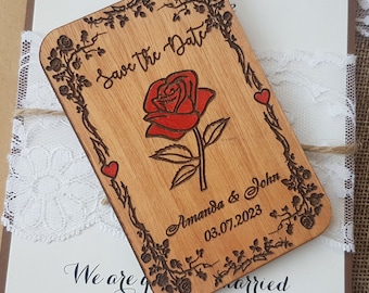 Beauty and the Beast Save the date Magnet, Personalisiertes Holz Save the Date, Disney Hochzeitseinladung, Unikat Holz Hochzeit Ankündigung