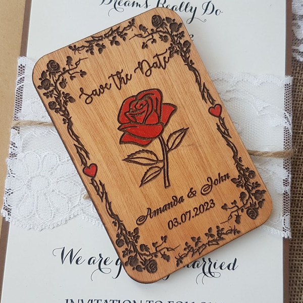 Beauty and the Beast Save the date Magnet,Custom Wooden save the date, Disney wedding invitation, Unique Wood wedding announcement