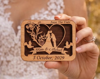 Cherry Wood Save The Date Magnet, Rustic Wedding, Personalized
