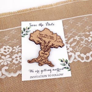 Tree of Life Save the date magnet with Cards | Wooden Save the Date or Evening Invitations | Rustic Save the Date Wedding Magnet