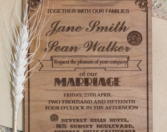 Suite de faire-part de mariage rustique en bois découpé au laser, lot de 10