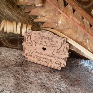 Love birds wood save the date magnet,  Wood Wedding magnet, Rustic Save the date magnets, unique custom save the date, engraved wedding gift