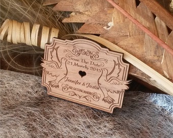 Love birds wood save the date magnet,  Wood Wedding magnet, Rustic Save the date magnets, unique custom save the date, engraved wedding gift