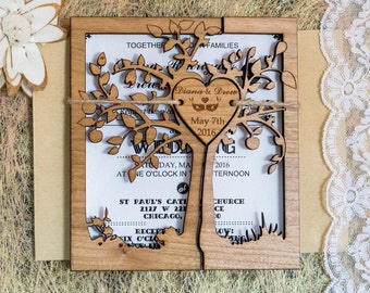 Rustikale Baum Hochzeitseinladungen, Einzigartige Holz einladen, Gartenhochzeit, 10er Set