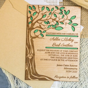 Tree wedding invitation, wooden forest invitation, laser cut invitation, rustic wedding invitation set, engraved wedding invite, unique image 4
