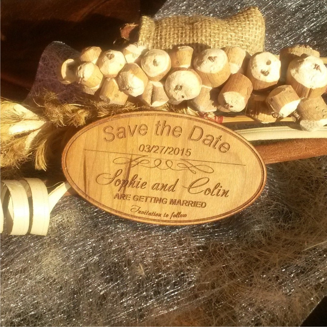 Rustic Wooden Save the Date Magnets, Laser Engraved - Etsy