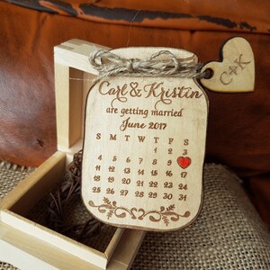 Wooden Save-the-Date Magnet Calendar, Mason Jar Save The Date Wedding magnets, Custom save the date Rustic, Wood save the date invitation image 4