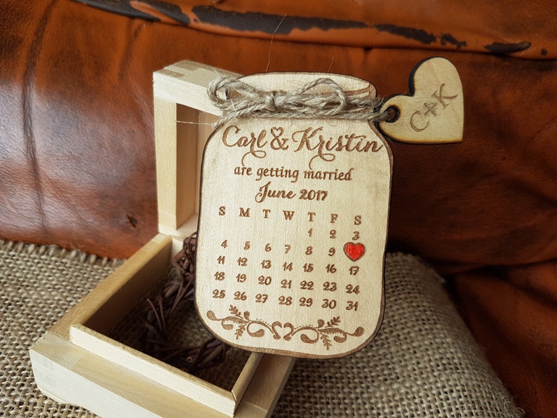 Wooden Save-the-Date Magnet Calendar, Mason Jar Save The Date Wedding magnets, Custom save the date Rustic, Wood save the date invitation image 4