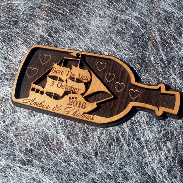 Flaschenpost-Magnet, hölzernen Laser-Schnitt-rustikales personalisiertes Set