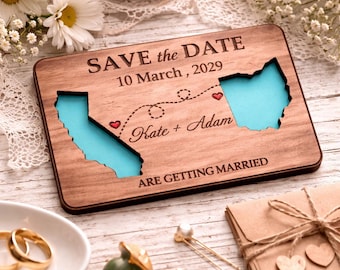 Wood State Save-The-Date Magnets, Laser Cut Destination Wedding