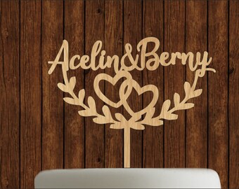 wooden cake topper names, wreath cake topper, name cake topper, rustic cake topper, cake topper initials wood, wedding cake topper, topper