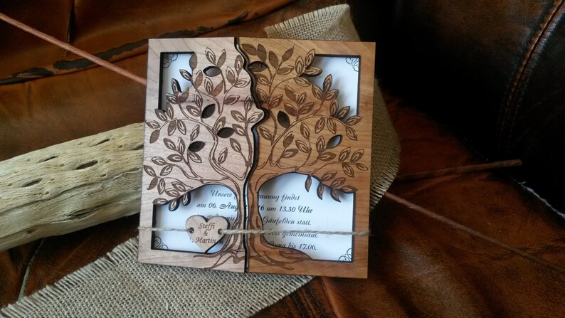 Tree Wood Wedding Invitation, Laser Cut Invitation, Unique Rustic Invitation image 10