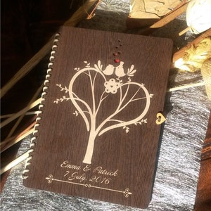 Custom Wedding guest book ; rustic wedding guest book ;engraved wooden guest book, wood wedding guest book, love birds guest book