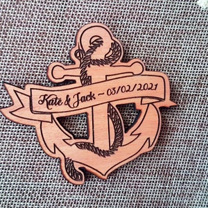 anchor save the date magnet, anchor wooden magnet, anchor wedding magnet, rustic save the date anchor magnet, engraved anchor magnet,