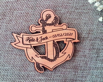 anchor save the date magnet, anchor wooden magnet, anchor wedding magnet, rustic save the date anchor magnet, engraved anchor magnet,