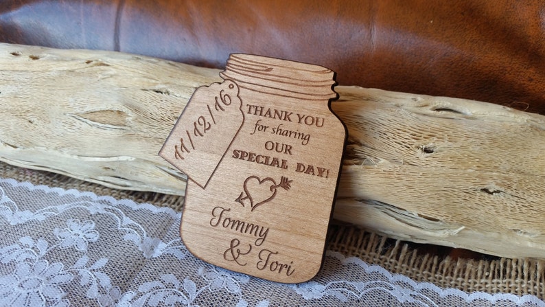 Mason Jar Wooden Thank You Magnet, Rustic Card With Twine Bow ...