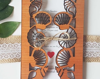 Laser Cut Cherry Wood Wedding Invitation, Beach Destination