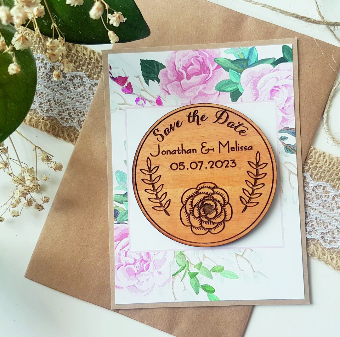 Rustic Wooden Save the Date Magnet, Engraved Twig, Spring Wedding - Etsy
