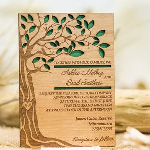 Tree wedding invitation, wooden forest invitation, laser cut invitation, rustic wedding invitation set, engraved wedding invite, unique image 2