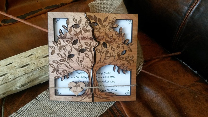 Tree Wood Wedding Invitation, Laser Cut Invitation, Unique Rustic Invitation image 1