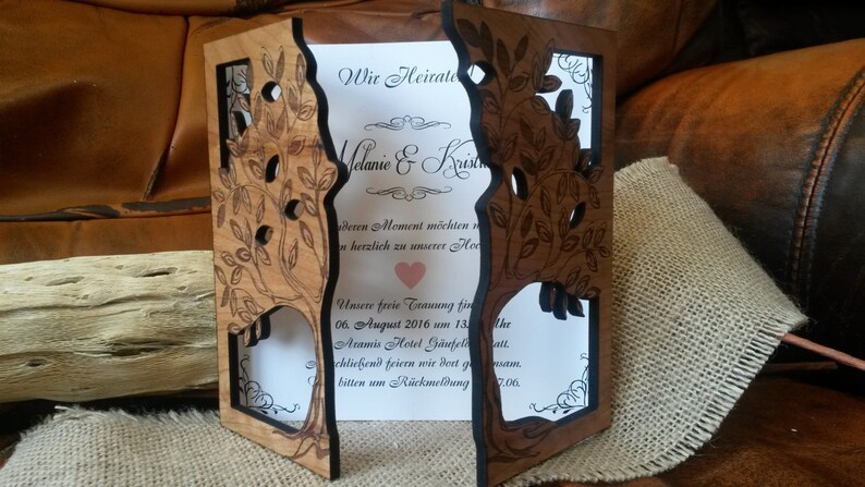 Tree Wood Wedding Invitation, Laser Cut Invitation, Unique Rustic Invitation image 3